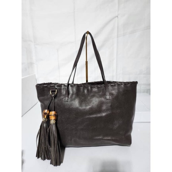 Authentic Gucci Bamboo Shopper Tote Bag Deep Chocolate Brown - Picture 1 of 16